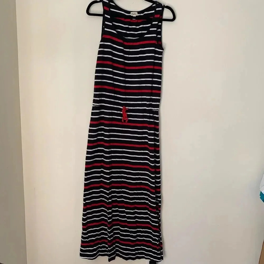 Hatley Dress Women’s Small Black White Red Striped Sleeveless Maxi Dress